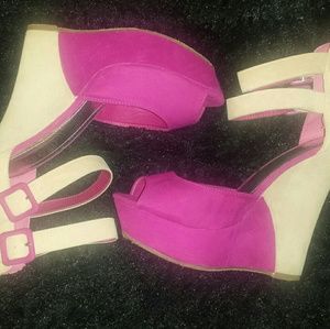 Pink and beige wedges